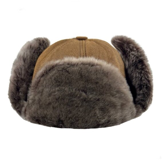 Real Shearling Sheepskin Leather Trapper Hat - Aviator Cap | Russian Ushanka - Picture 4 of 6